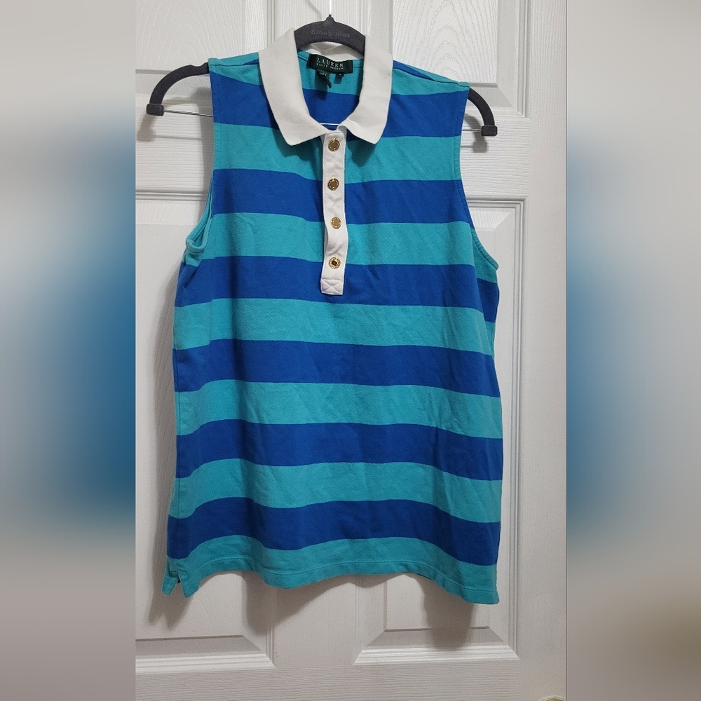 Ralph Lauren Womens Polo in Blue and Turquoise Stripes